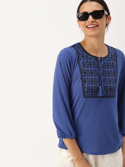 

DressBerry Women Blue Printed Regular Top