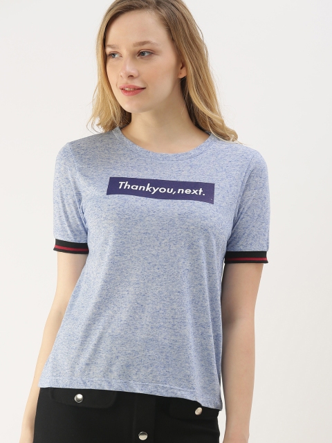 

DressBerry Women Blue Printed Round Neck T-shirt