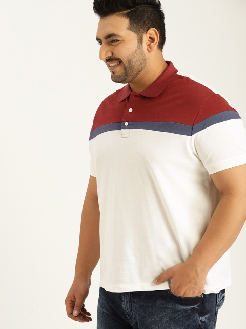 

Sztori Plus Size Men White Maroon Colourblocked Polo Collar T-shirt