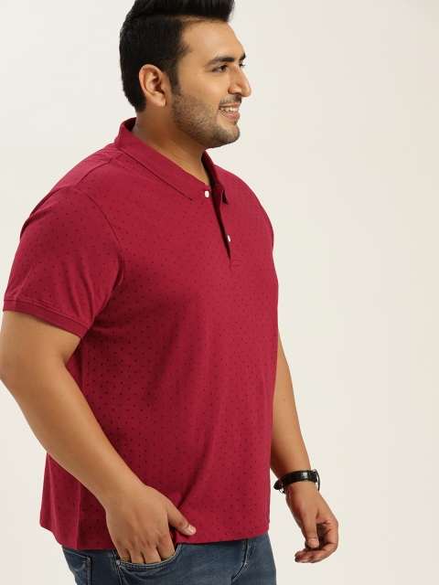 

Sztori Plus Size Men Brick Red Black Printed Polo Collar T-shirt
