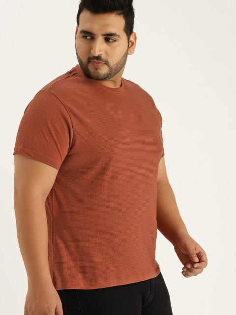 

Sztori Plus Size Men Rust Orange Black Printed Round Neck T-shirt