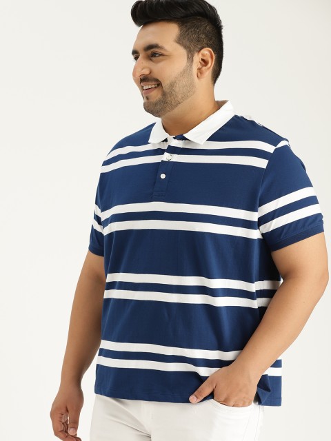 

Sztori Plus Size Men Navy Blue White Striped T-shirt