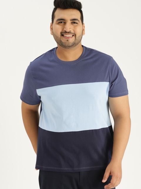 

Sztori Plus Size Men Blue Colourblocked Round Neck T-shirt