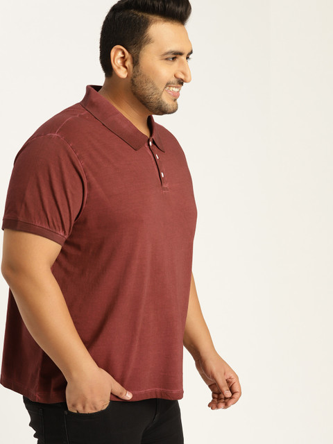 

Sztori Plus Size Men Rust Red Solid Polo Collar T-shirt