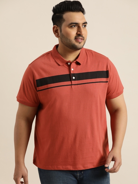 

Sztori Plus Size Men Rust Orange Solid Polo Collar T-shirt