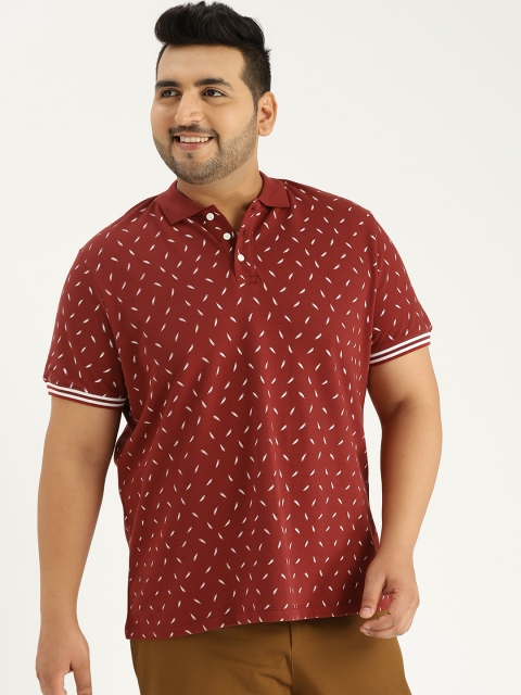 

Sztori Plus Size Men Rust Brown White Printed Pure Cotton T-shirt