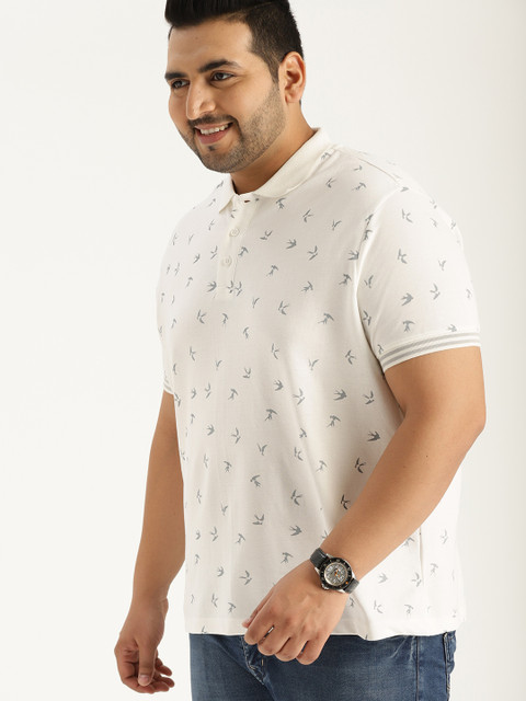 

Sztori Plus Size Men White Printed Polo Collar T-shirt