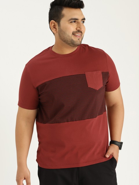 

Sztori Plus Size Men Rust Brown Black Striped T-shirt