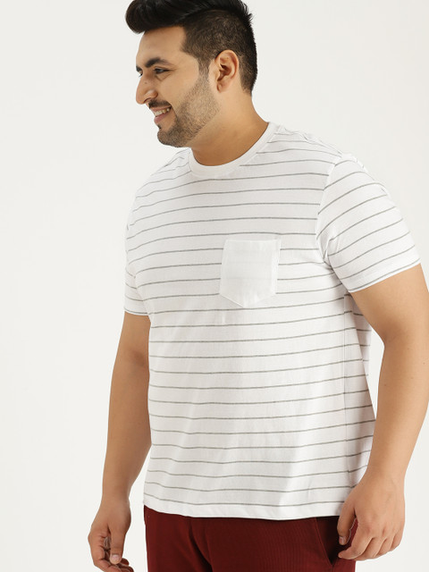 

Sztori Plus Size Men White Grey Striped T-shirt
