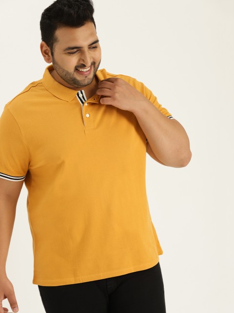 

Sztori Plus Size Men Mustard Yellow Solid Polo Collar T-shirt