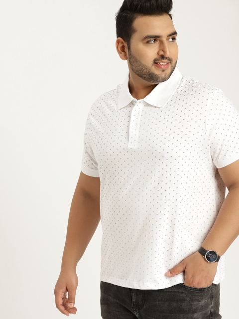 

Sztori Plus Size Men White Black Printed Polo Collar T-shirt