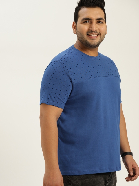 

Sztori Plus Size Men Blue Solid Round Neck T-shirt