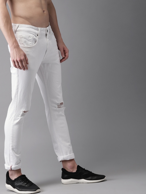 

HERE&NOW Men White Skinny Fit Mid-Rise Low Distress Stretchable Jeans