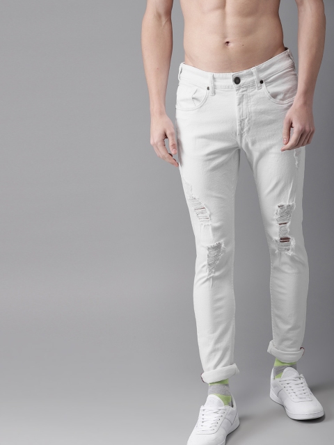 

HERE&NOW Men White Skinny Fit Mid-Rise Mildly Distressed Stretchable Jeans