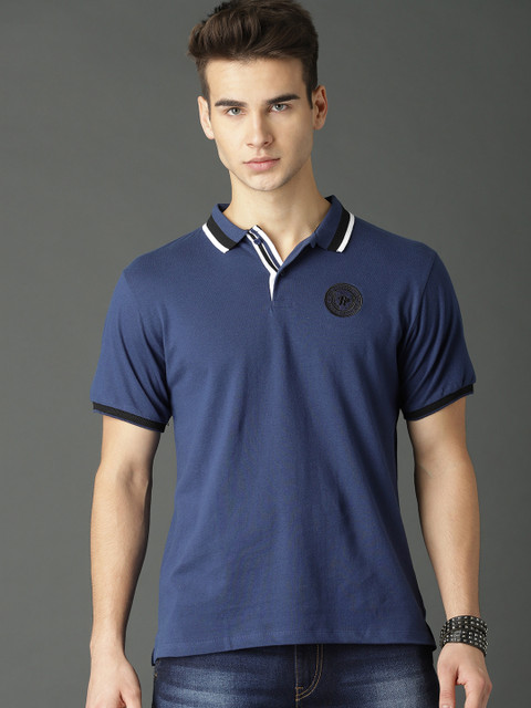 

Roadster Men Navy Blue Solid Polo Collar With TippingT-shirt