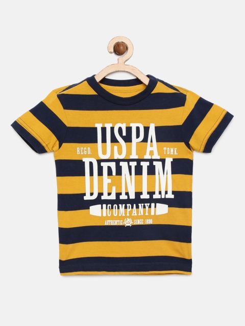 

U.S. Polo Assn. Kids Boys Yellow Striped Round Neck T-shirt