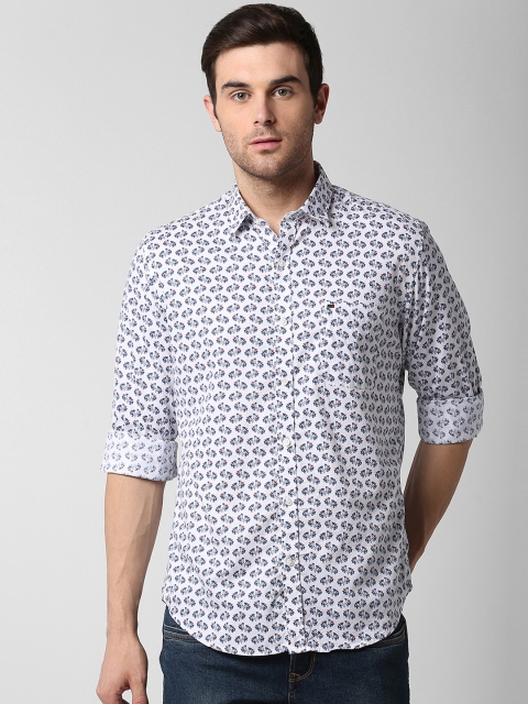 

Peter England Casuals Men White & Blue Slim Fit Printed Casual Shirt