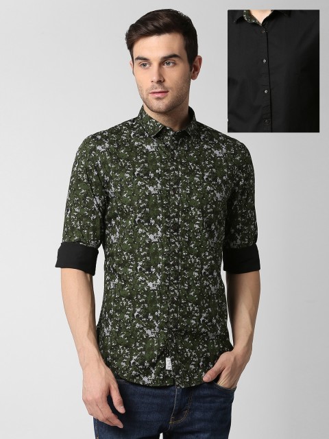 

Peter England Casuals Men Green & Black Slim Fit Printed Reversible Casual Shirt