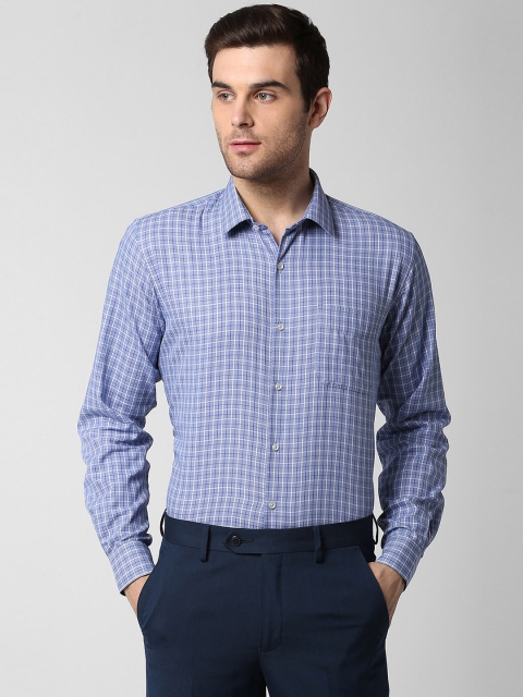 

Peter England Men Blue Regular Fit Checked Formal Shirt