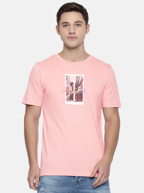 

Jack & Jones Men Pink Printed Slim Fit Round Neck T-shirt