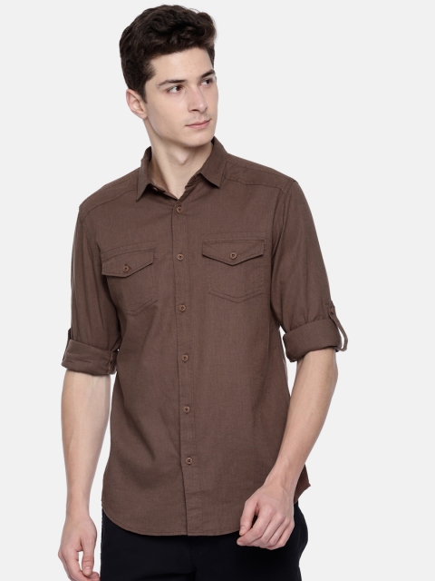 

Jack & Jones Men Coffee Brown Slim Fit Solid Casual Shirt