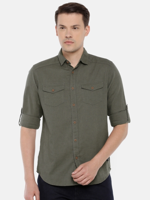 

Jack & Jones Men Olive Green Slim Fit Solid Casual Shirt