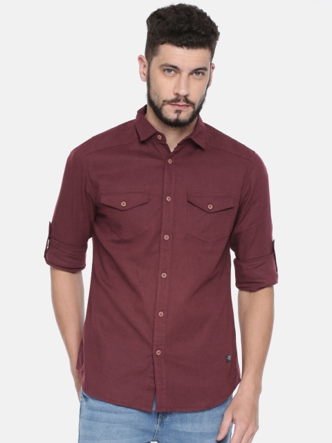 

Jack & Jones Men Burgundy Slim Fit Solid Casual Shirt