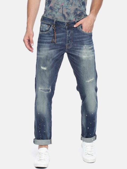 

Jack & Jones Men Blue Regular Fit Mid-Rise Mildly Distressed Stretchable Jeans