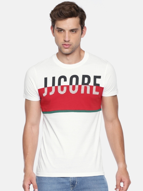

Jack & Jones Men White & Red Slim Fit Colourblocked Round Neck T-shirt