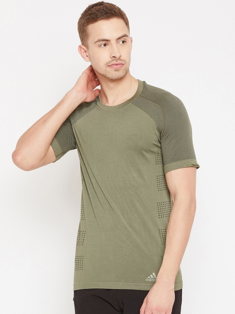 

ADIDAS Men Olive Green Solid Ultra PrimeKnit Light T-Shirt