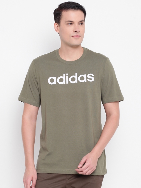 

ADIDAS Men Olive Green Essentials Linear Logo Print Round Neck T-shirt