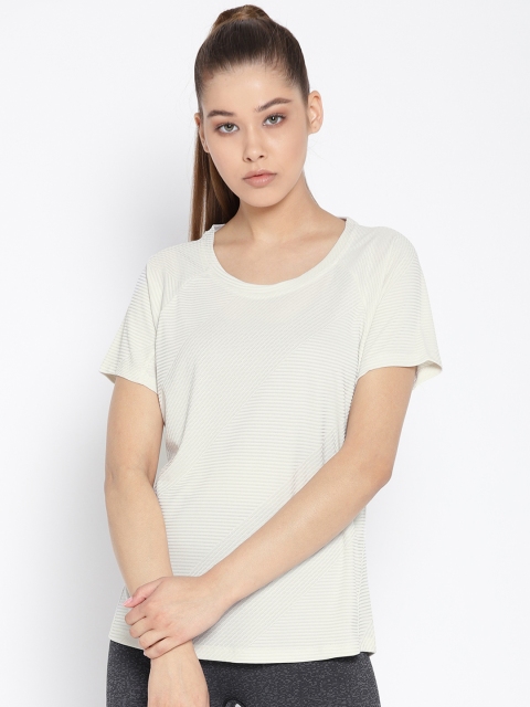 

ADIDAS Women Cream-Coloured Striped Jacquard Training T-shirt