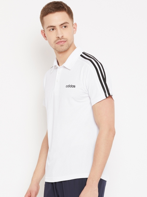 

ADIDAS Men White Solid D2M 3 Stripe Polo T-shirt