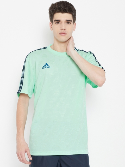 

ADIDAS Men Sea Green Self-Design Tan Jacquard T-Shirt