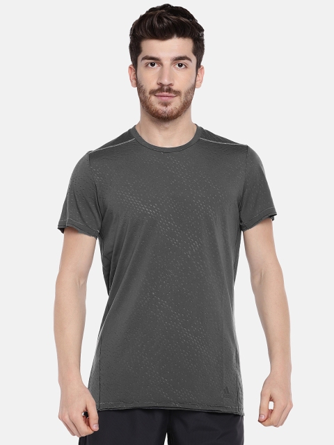 

ADIDAS Charcoal Grey Self-Design Chaos Running T-shirt