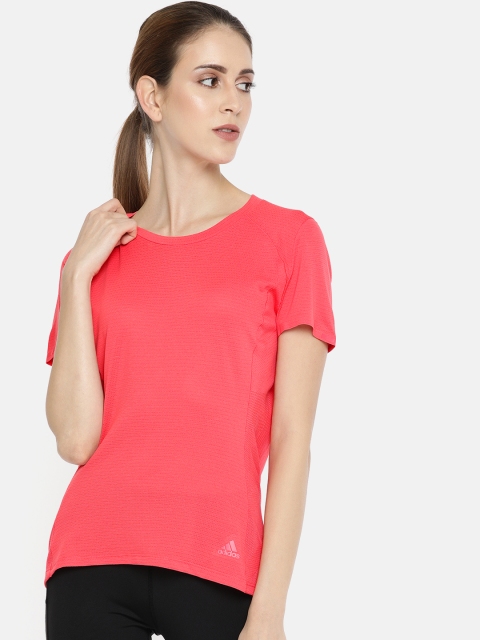 

ADIDAS Women Coral Pink Self Striped Runnning AKTIV Supernova T-shirt