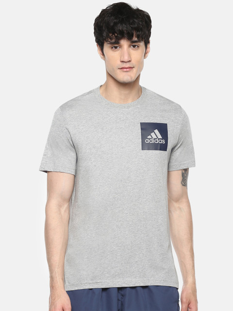 

ADIDAS Men Grey Melange ESS Chestlogo Solid Round Neck Training T-shirt