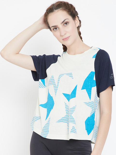 

ADIDAS Women Off-White & Blue Printed Athletics Franchise Iteration T-shirt