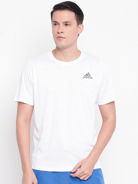 ADIDAS Men White Freelift 360 Jacquard Graphic Self-Design T-shirt
