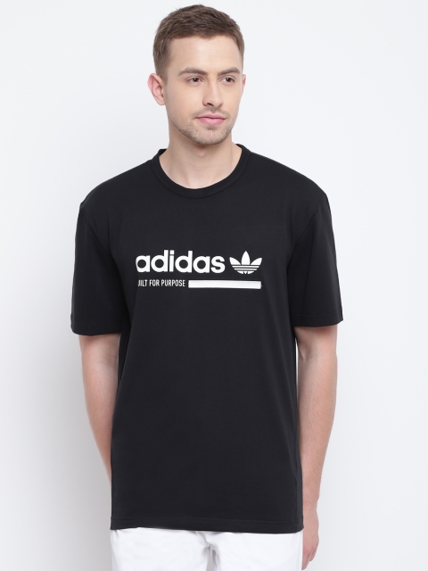 

ADIDAS Originals Men Black White Printed Round Neck Pure Cotton T-shirt