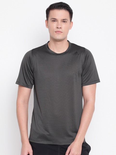 

ADIDAS Men Charcoal Grey Self-Striped Freelift Tech Cool Training T-shirt