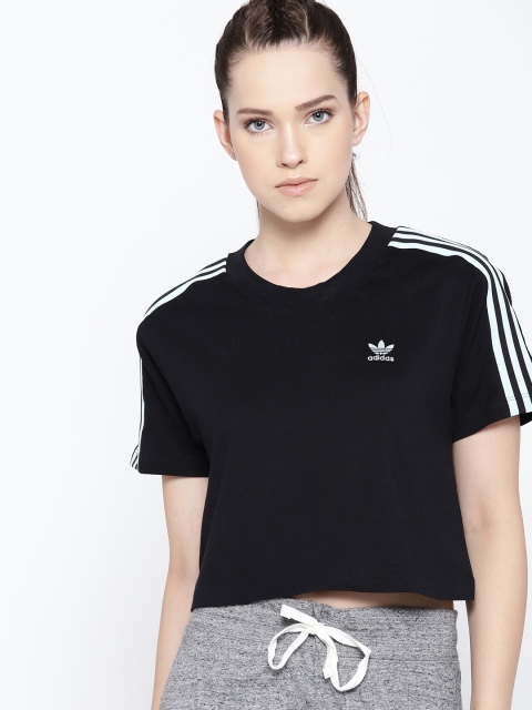 

ADIDAS Originals Women Black Cropped Round Neck T-shirt
