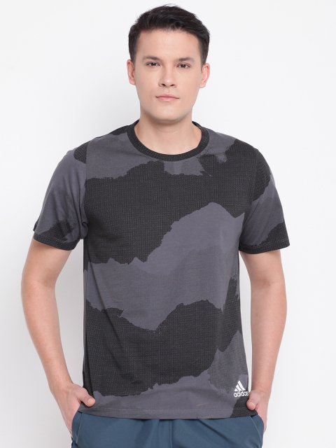 

ADIDAS Men Grey & Black Printed FL SS AOP T-shirt