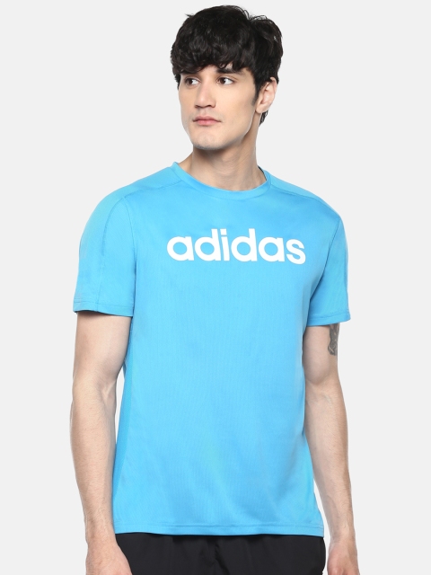 

ADIDAS Men Blue D2M Cool Logo Printed Detail T-shirt