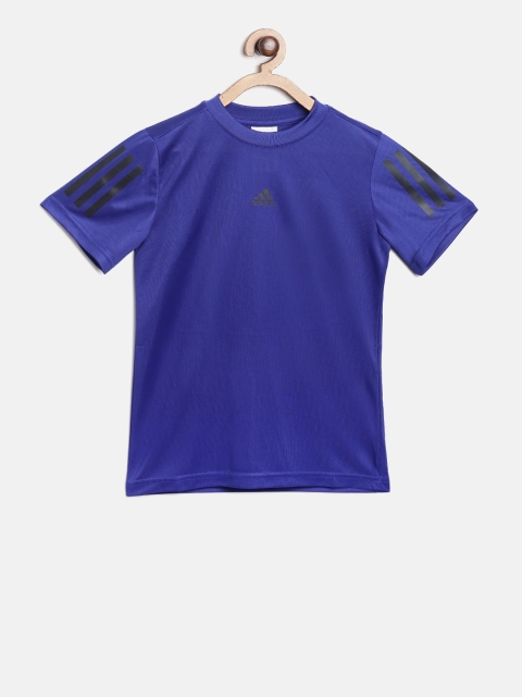 

ADIDAS Boys Blue YB E Base 3S Solid Round Neck T-shirt