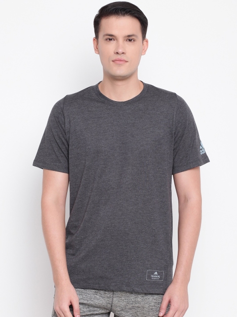 

ADIDAS Men Charcoal Grey Freelift Slogan Training T-shirt with Printed Back