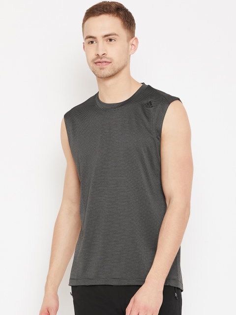 

ADIDAS Men Charcoal Grey Striped FL_TEC T-Shirt