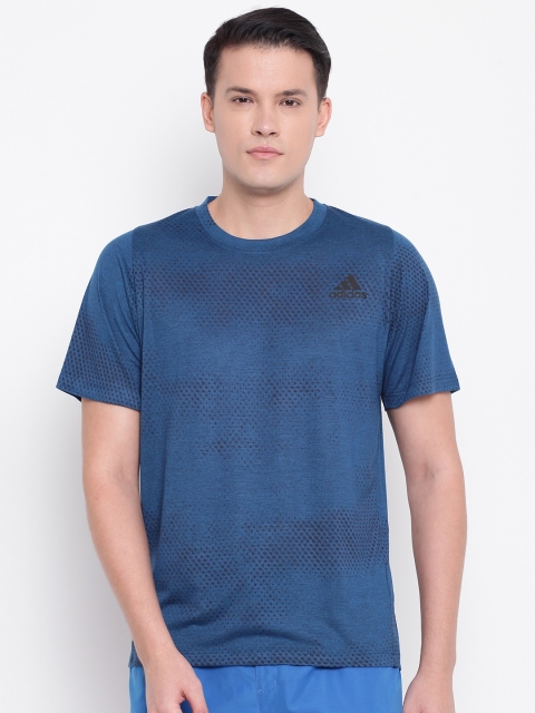 

ADIDAS Men Teal Blue & Black Freelift Tech Aeroknit Self Design Training T-shirt