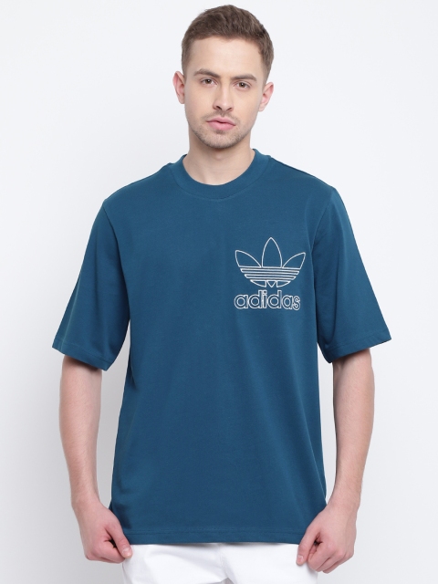 

ADIDAS Originals Men Teal Blue Outline Round Neck T-shirt