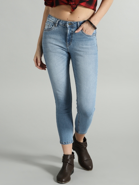 

Roadster Women Blue Skinny Fit Mid-Rise Clean Look Stretchable Crop Jeans